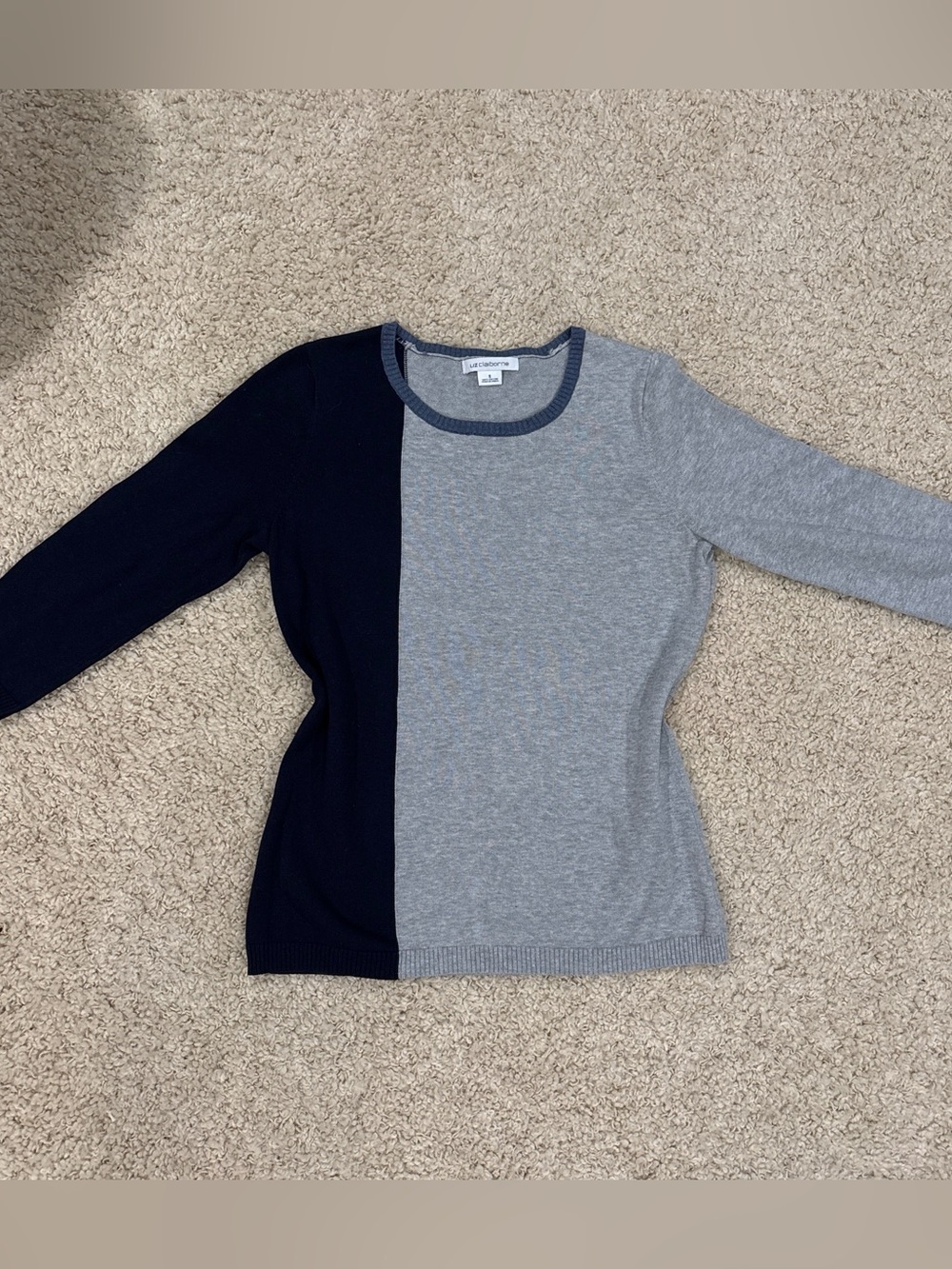 Liz Claiborne Split Color Women's 3/4 Sleeve Cotton Lightweight Sweatshirt Sz S